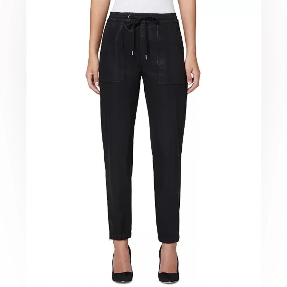 Hudson Black Coated Zipper-Cuff Jogger Faux Leather Utility Pants Women's Large